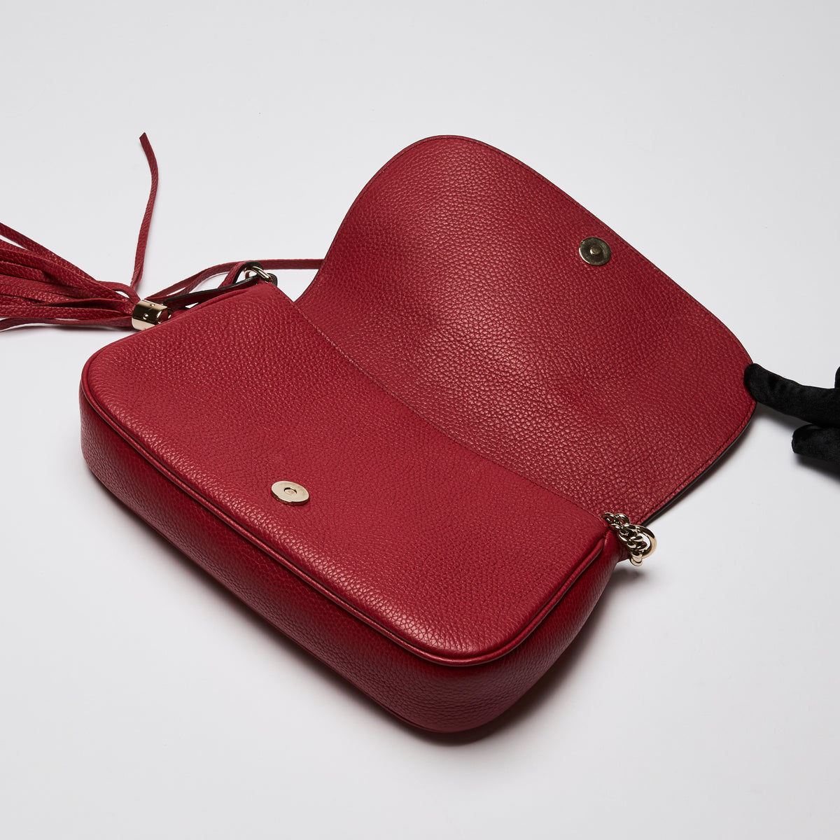 Gucci Pebbled Calfskin Medium Soho Flap Crossbody Vibrant Red