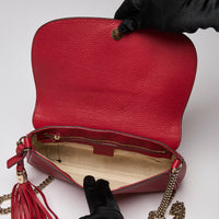 Gucci Pebbled Calfskin Medium Soho Flap Crossbody Vibrant Red