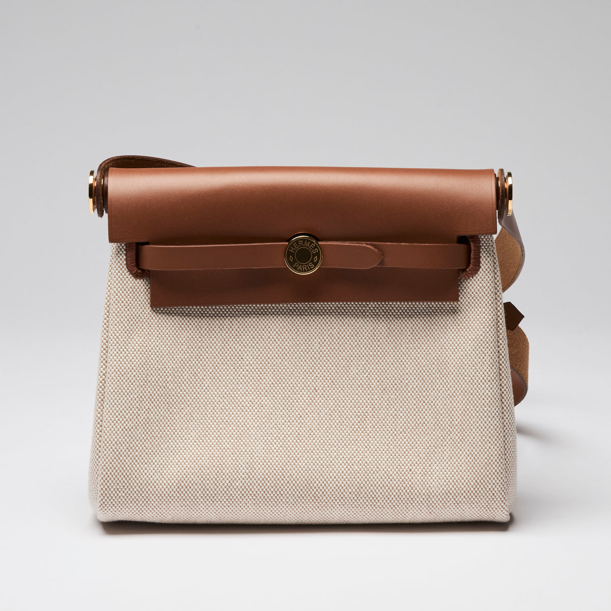 Hermes Hunter Cowhide and Ecru Toile Herbag Mini 20