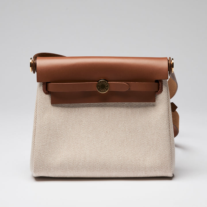 Hermes Hunter Cowhide and Ecru Toile Herbag Mini 20