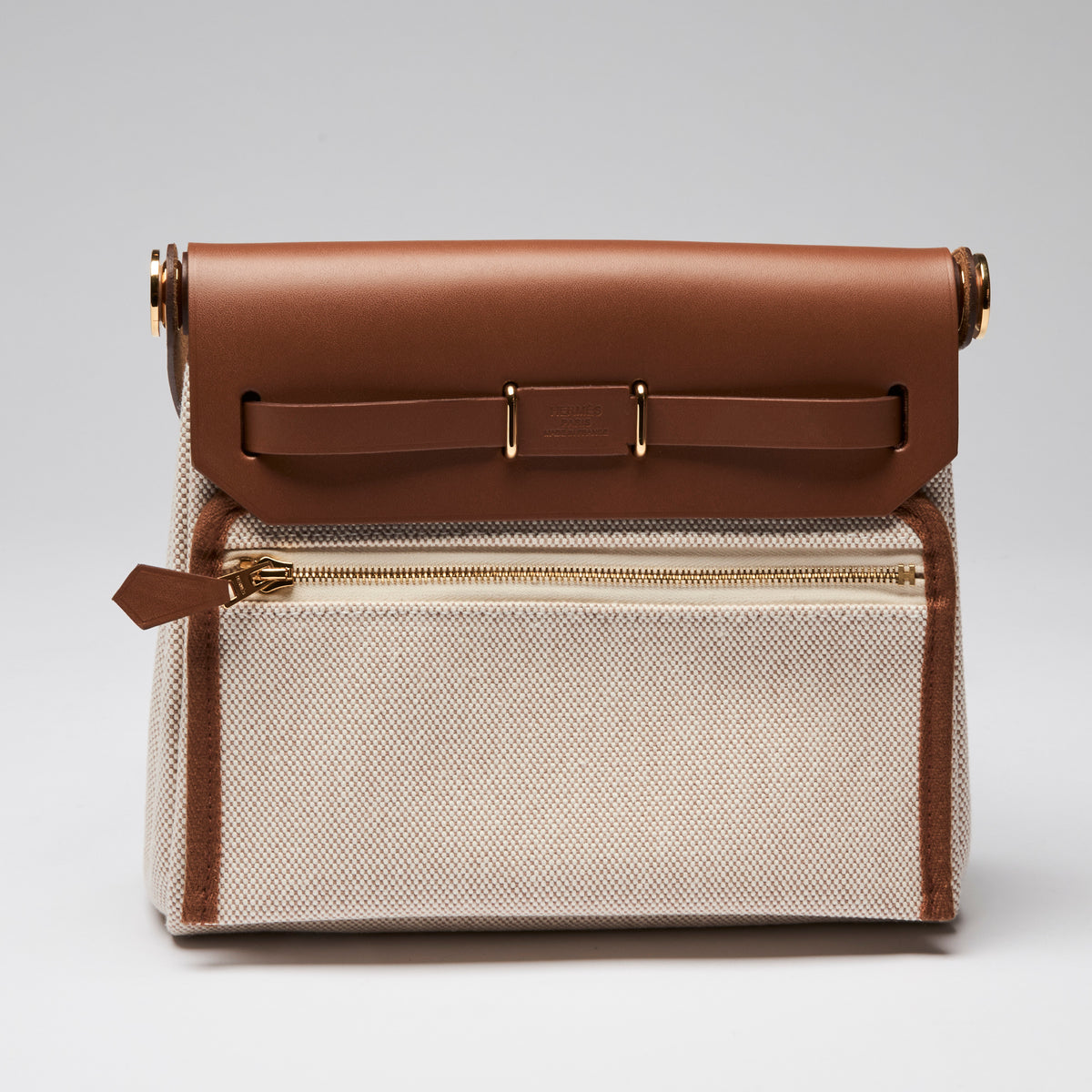 Hermes Hunter Cowhide and Ecru Toile Herbag Mini 20