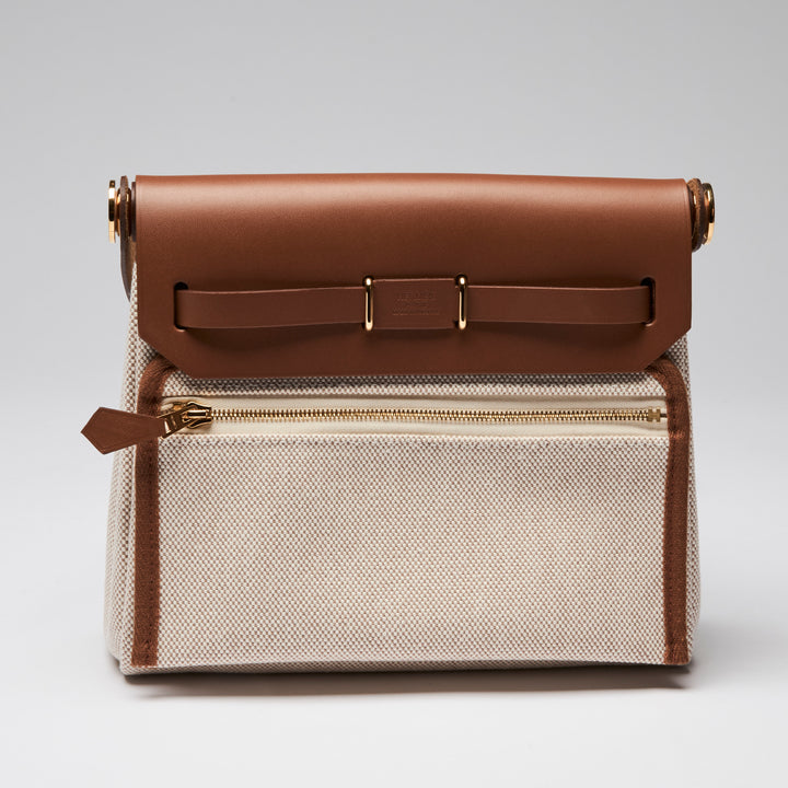 Hermes Hunter Cowhide and Ecru Toile Herbag Mini 20