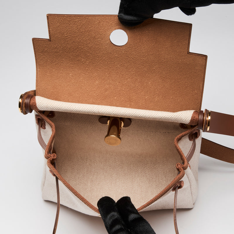 Hermes Hunter Cowhide and Ecru Toile Herbag Mini 20