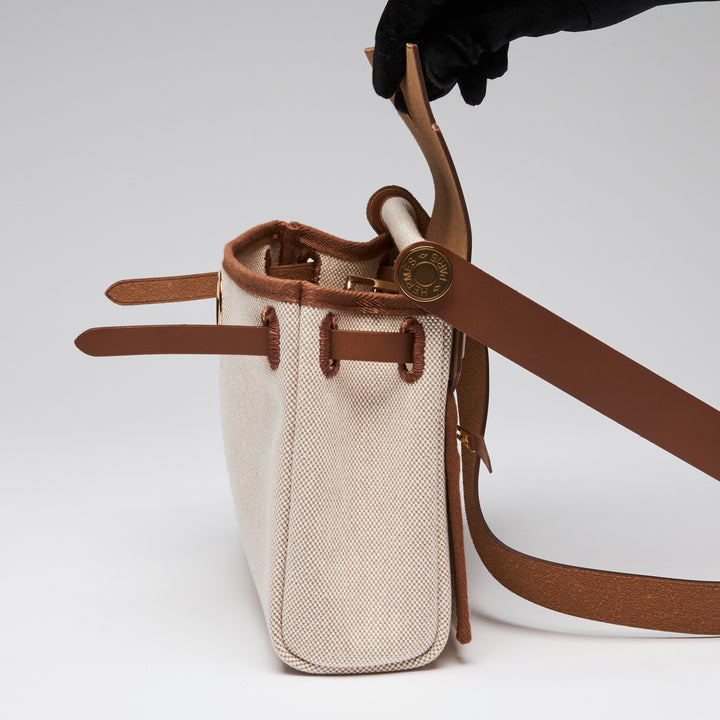 Hermes Hunter Cowhide and Ecru Toile Herbag Mini 20