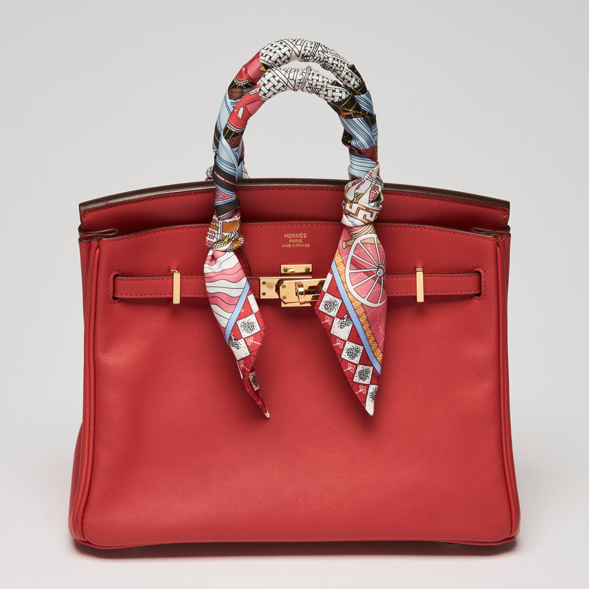 Hermes Rouge Tomate Swift Leather with Twilly Birkin 25