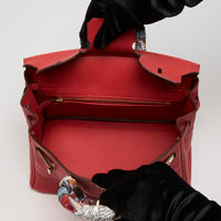 Hermes Rouge Tomate Swift Leather with Twilly Birkin 25