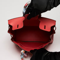 Hermes Rouge Tomate Swift Leather with Twilly Birkin 25