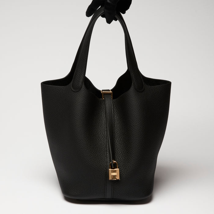 Hermes Black Clemence Leather Picotin Bag 22