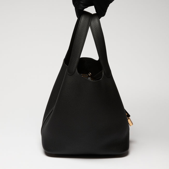 Hermes Black Clemence Leather Picotin Bag 22