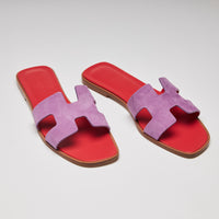 Hermes Violet Suede Flat Oran Sandal (front)