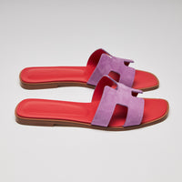 Hermes Violet Suede Flat Oran Sandal (side)