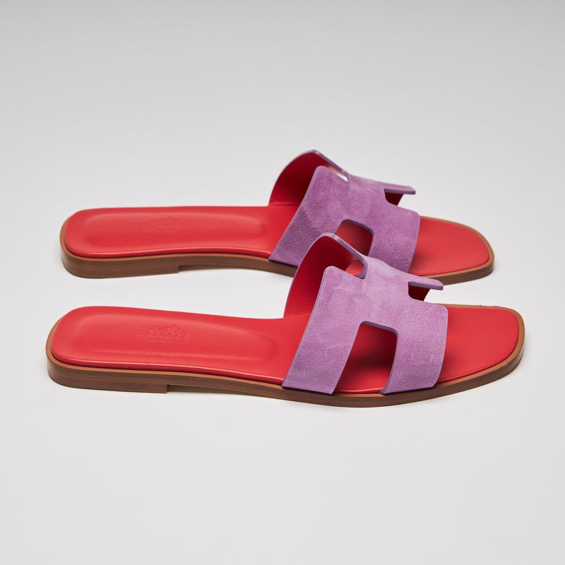 Hermes Violet Suede Flat Oran Sandal (side)