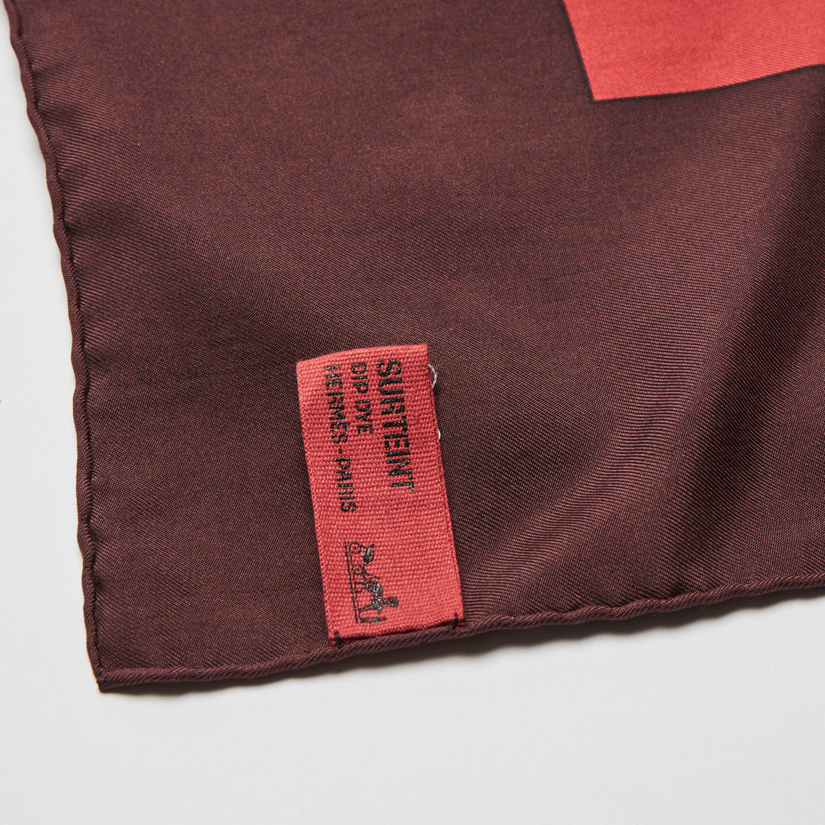 Excellent Pre-Loved Brown and Red Dip Dye Patterned 100% Silk Scarf.  (tag)