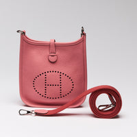 Hermes Rose En Cuir Mini Evelyn Crossbody Bag