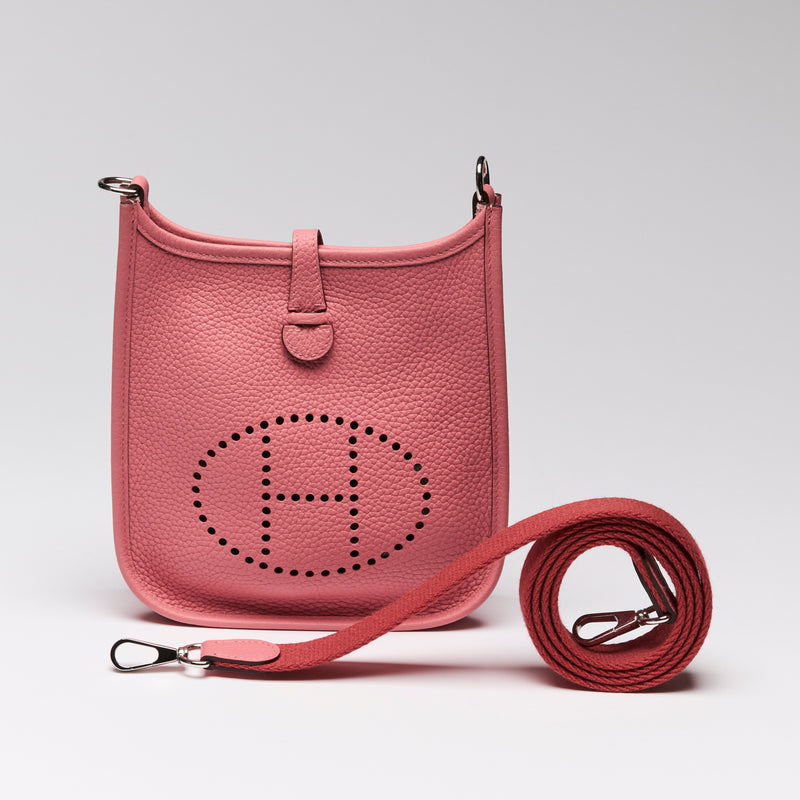Hermes Rose En Cuir Mini Evelyn Crossbody Bag