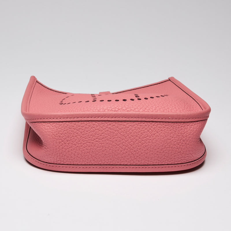 Hermes Rose En Cuir Mini Evelyn Crossbody Bag