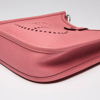 Hermes Rose En Cuir Mini Evelyn Crossbody Bag