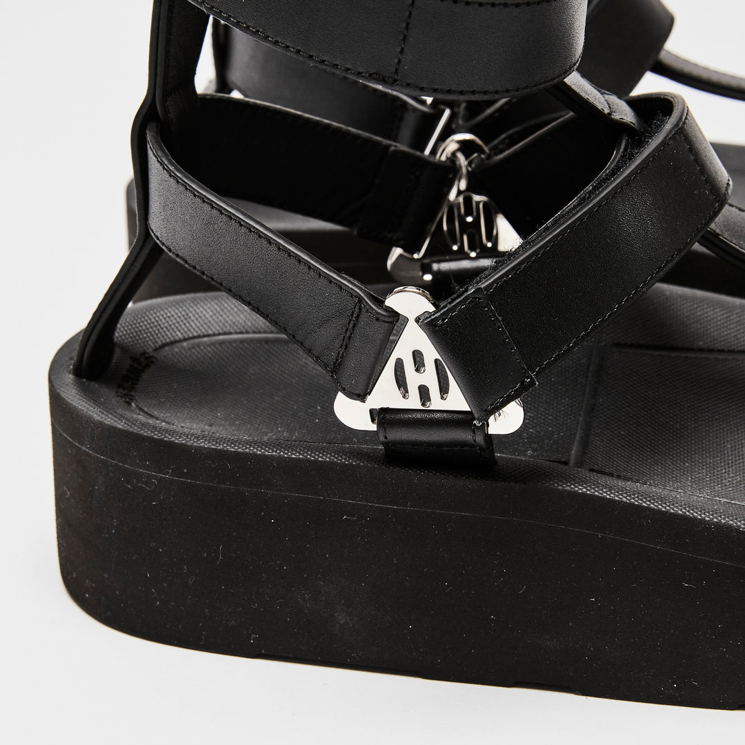 Hermes Black Calfskin Leather Enid Sandals Size 37