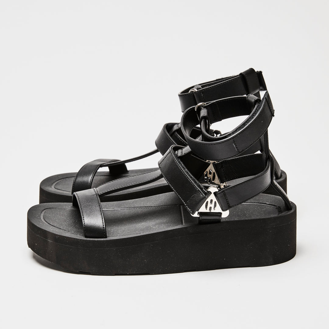 Hermes Black Calfskin Leather Enid Sandals Size 37