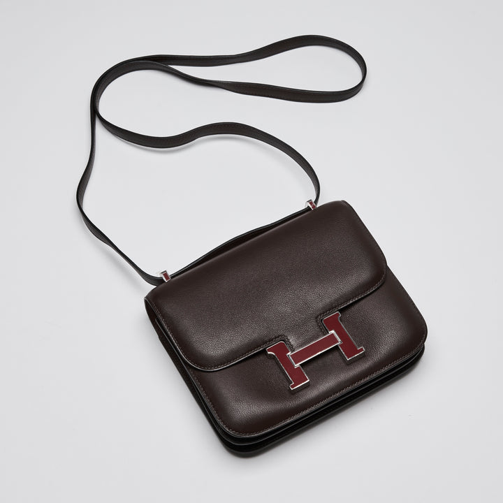 Hermes Burgundy Sellier Swift Leather Mini Constance 18
