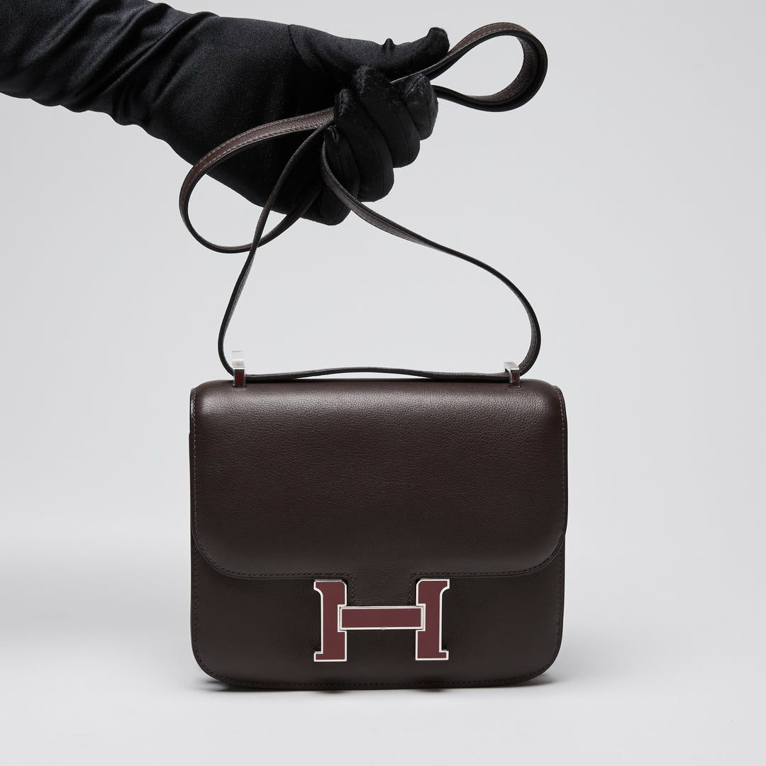 Hermes Burgundy Sellier Swift Leather Mini Constance 18