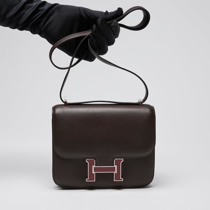 Hermes Burgundy Sellier Swift Leather Mini Constance 18