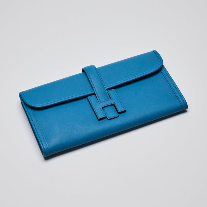 Hermes Blue Swift Leather Jige Elan Clutch 29