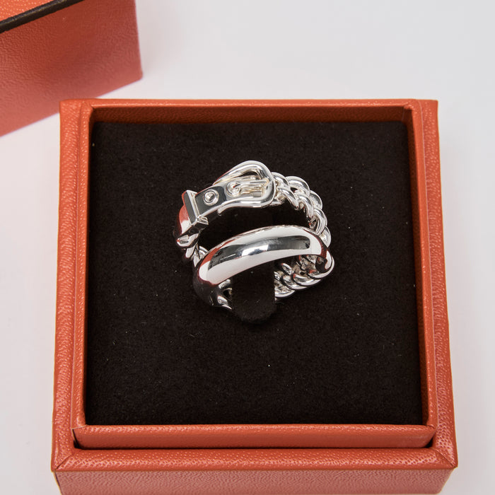 Hermes Sterling Silver Boucle Sellier Inflexible Ring Large Model Size 54
