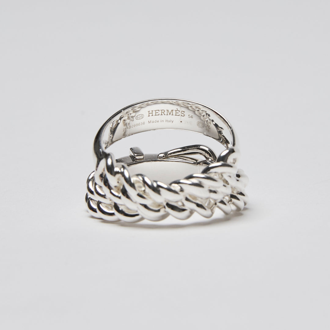 Hermes Sterling Silver Boucle Sellier Inflexible Ring Large Model Size 54
