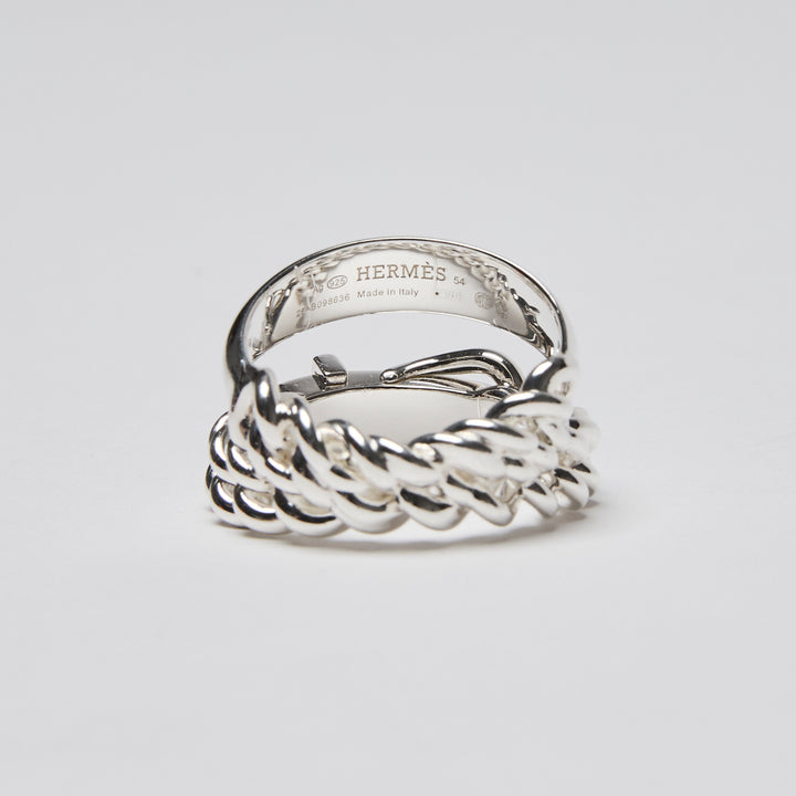 Hermes Sterling Silver Boucle Sellier Inflexible Ring Large Model Size 54