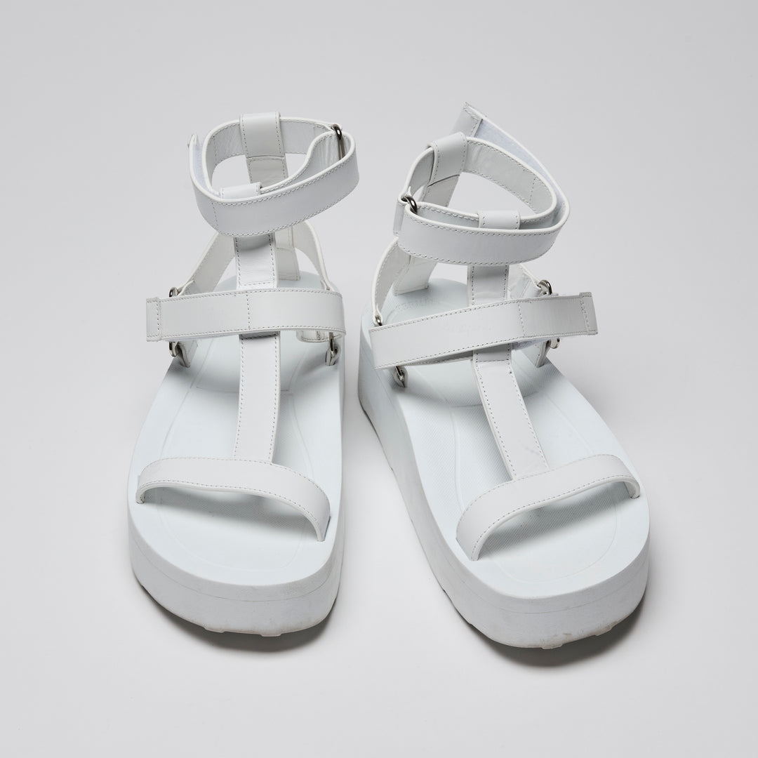 Hermes White Calfskin Leather Enid Sandals Size 37