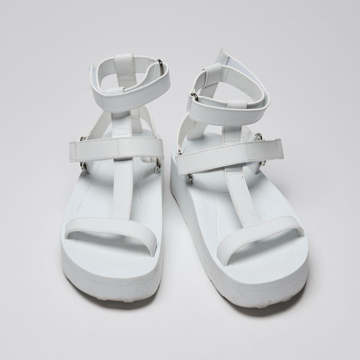 Hermes White Calfskin Leather Enid Sandals Size 37