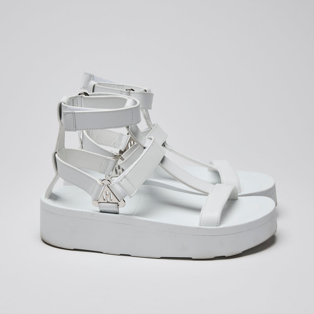 Hermes White Calfskin Leather Enid Sandals Size 37