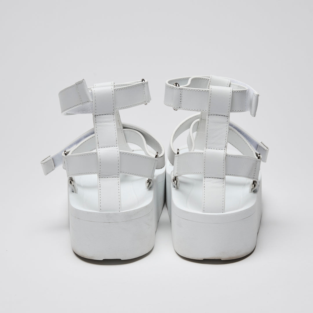 Hermes White Calfskin Leather Enid Sandals Size 37
