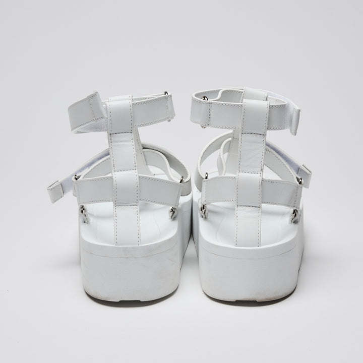 Hermes White Calfskin Leather Enid Sandals Size 37