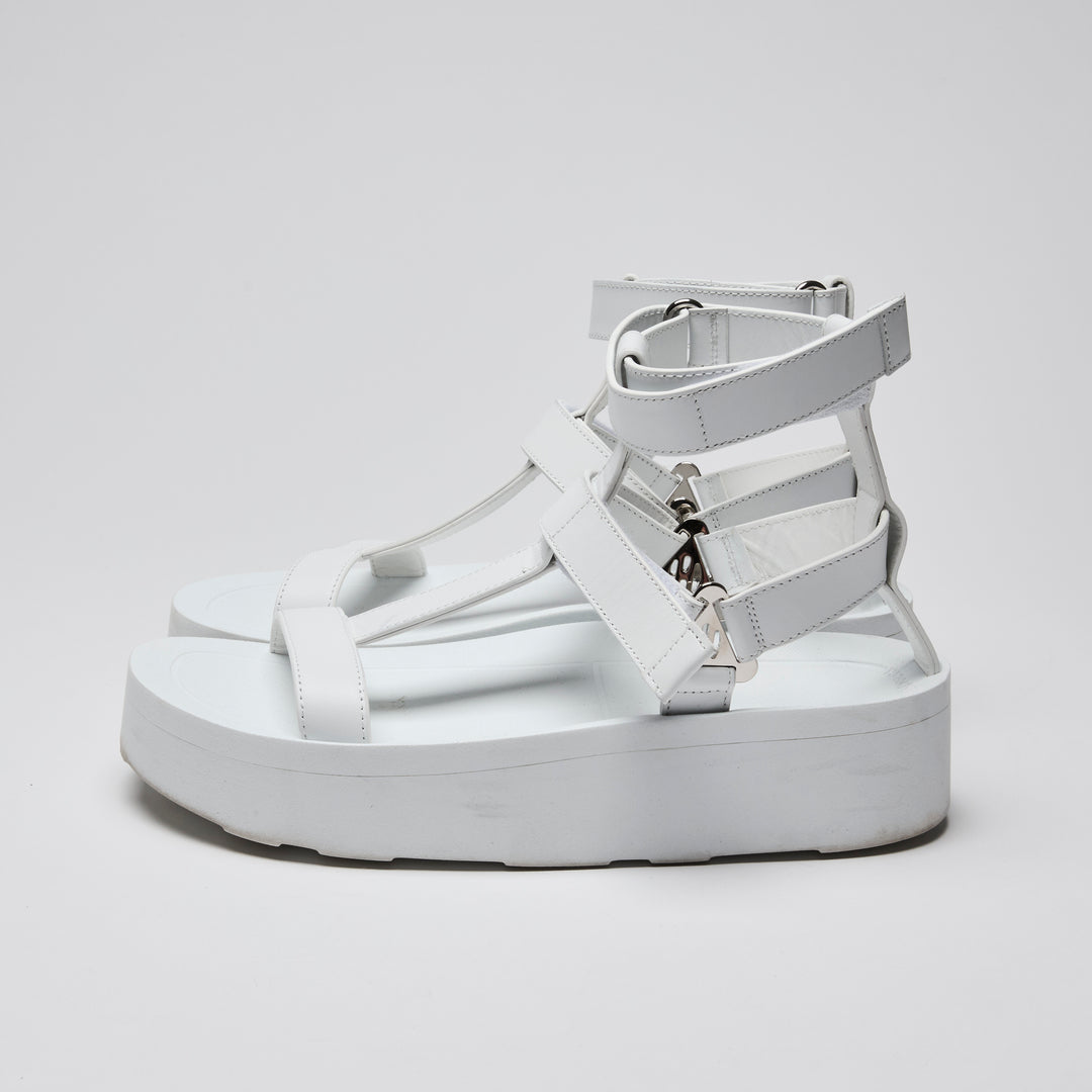 Hermes White Calfskin Leather Enid Sandals Size 37