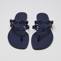 Hermes Navy Blue Island Sandals Size 37