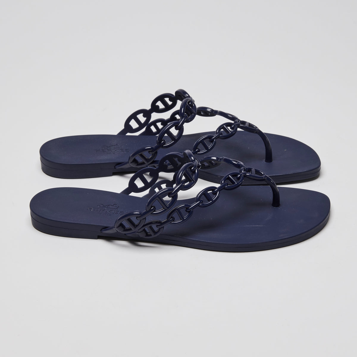 Hermes Navy Blue Island Sandals Size 37