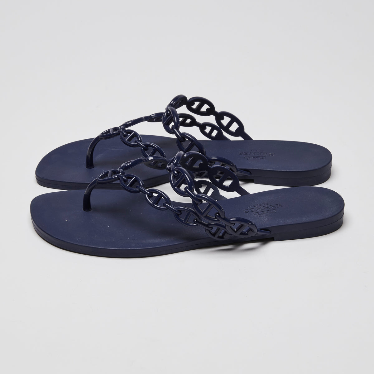 Hermes Navy Blue Island Sandals Size 37