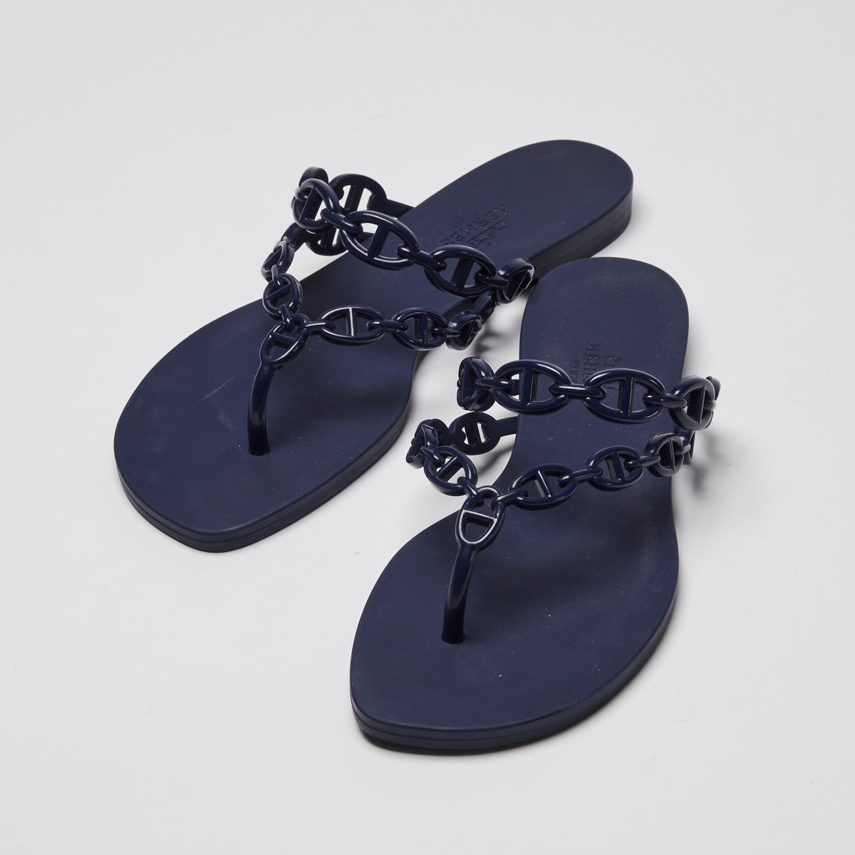 Hermes Navy Blue Island Sandals Size 37