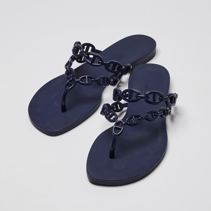 Hermes Navy Blue Island Sandals Size 37