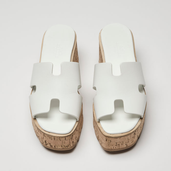 Hermès White Calfskin Leather Eze 30 Wedge Sandals Size 35