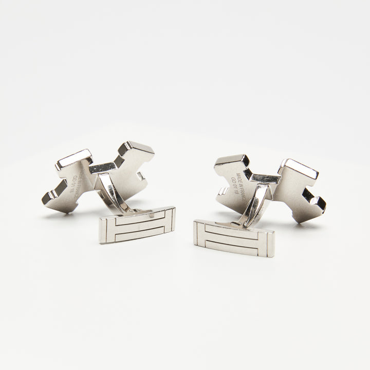 Hermes Navy Blue Lacquered Palladium Plated Street H Cuff Links