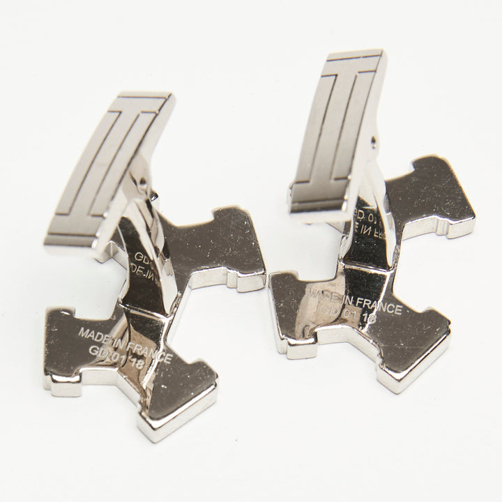 Hermes Navy Blue Lacquered Palladium Plated Street H Cuff Links