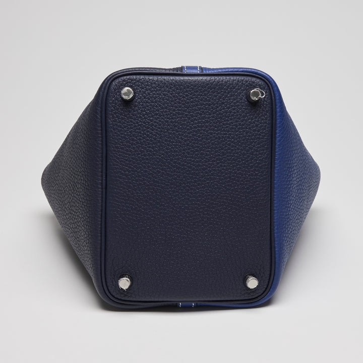 Hermes Blue Electrique & Blue Encre Clemence Leather Picotin 18