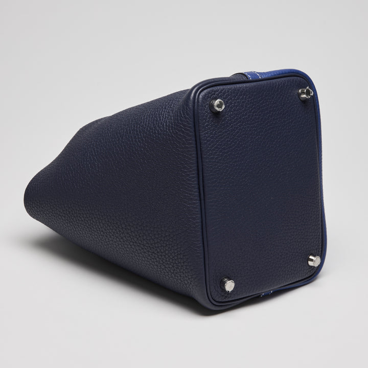 Hermes Blue Electrique & Blue Encre Clemence Leather Picotin 18