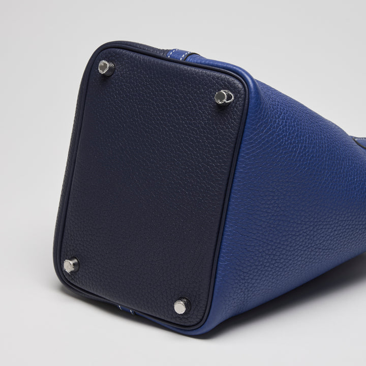Hermes Blue Electrique & Blue Encre Clemence Leather Picotin 18