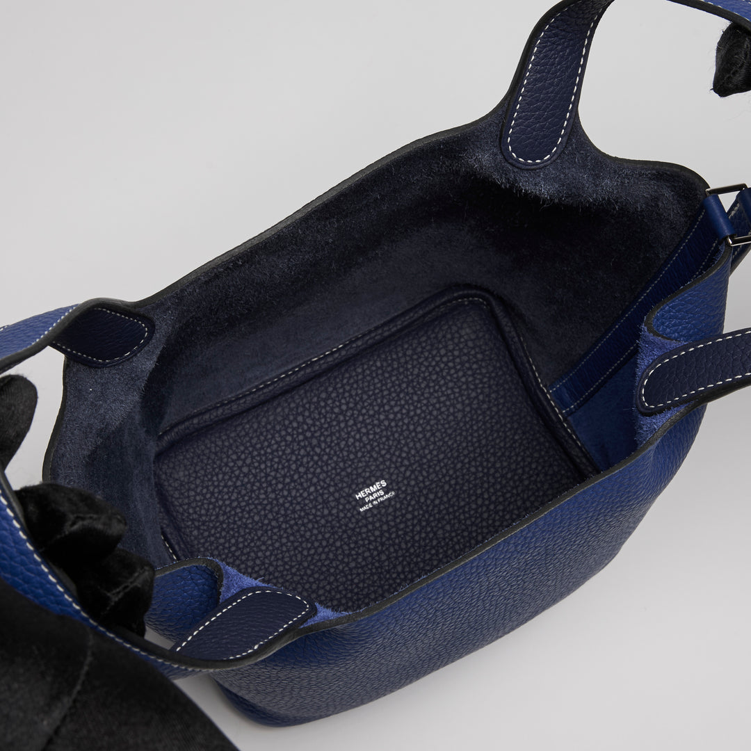 Hermes Blue Electrique & Blue Encre Clemence Leather Picotin 18
