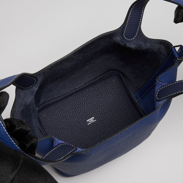 Hermes Blue Electrique & Blue Encre Clemence Leather Picotin 18