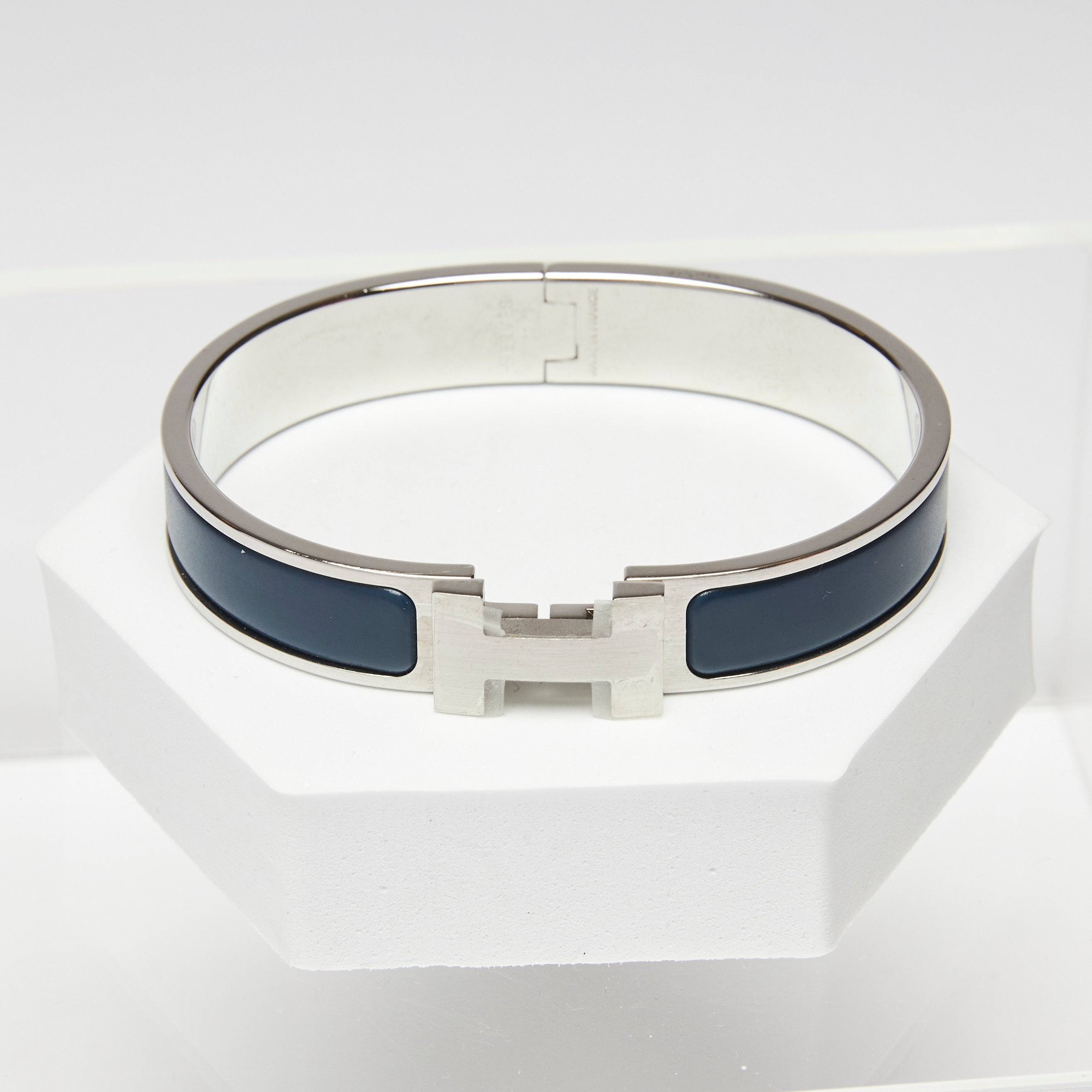 Hermes Clic H Navy and Silver Bracelet